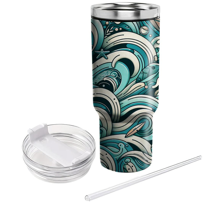 Retro Oceanic Wave  Personalized Tumblers