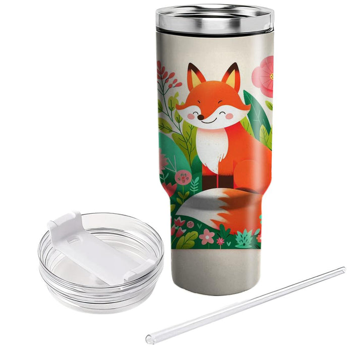 Whimsical Fox In Flowers  Personalized Tumblers