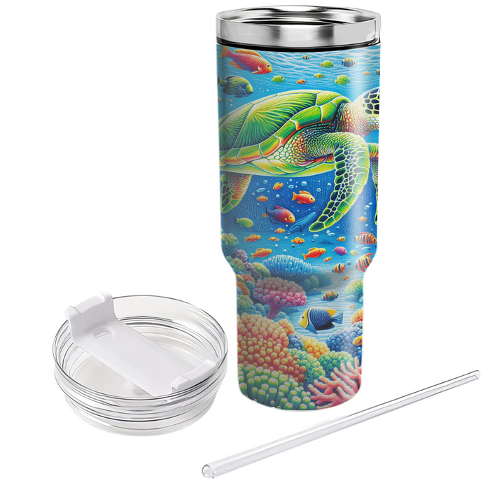 Playful Sea Turtle Journey  Tumblers With Lids