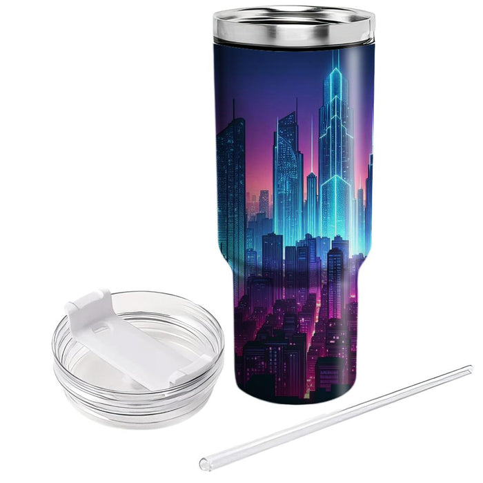 Sleek Synthwave Cityscape  Tumbler Cups