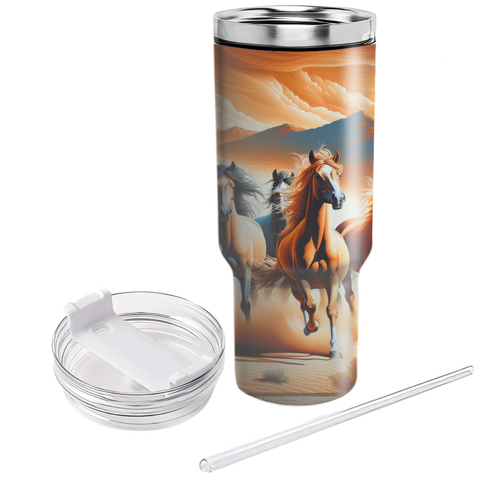 Wild Mustangs Running  Tumbler Cups