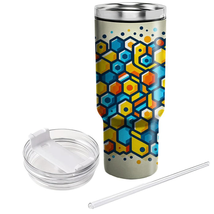 Vibrant Geometric Honeycomb  Travel Tumblers