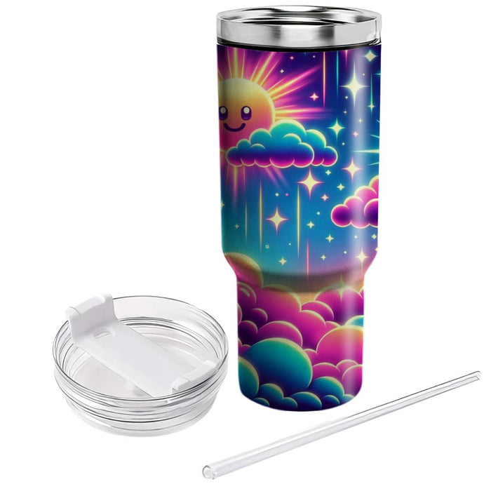 Retro Neon Clouds  Custom Tumblers