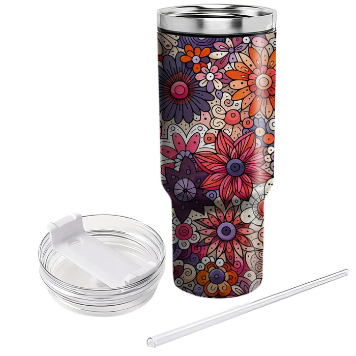 Whimsical Doodle Flowers  Custom Tumblers