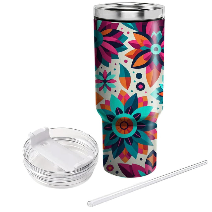 Bright Geometric Flowers  Travel Tumblers