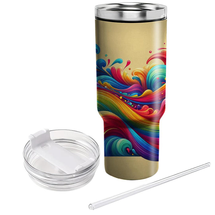 Vibrant Rainbow Waves  Tumbler Cups