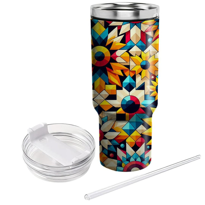 Vibrant Geometric Sunflower  Decorative Tumblers