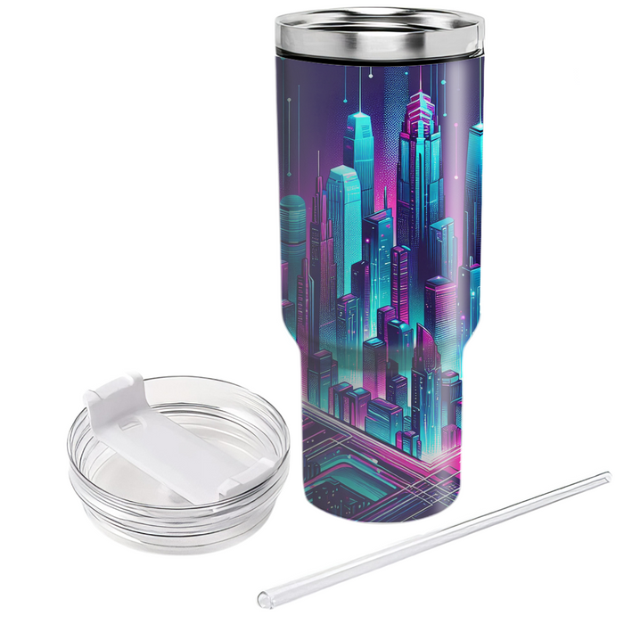 Futuristic Neon Skyscrapers  Personalized Tumblers