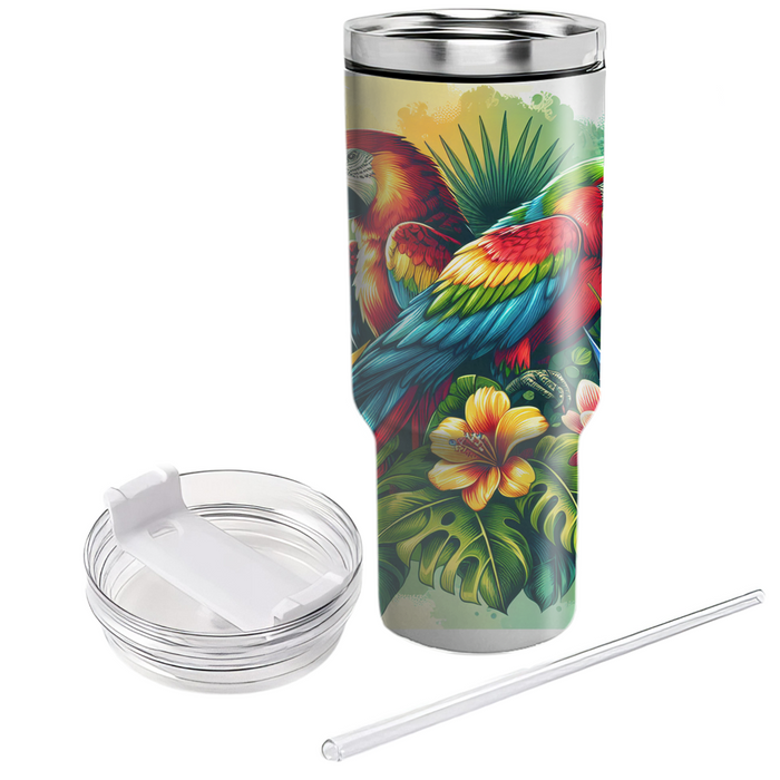 Vibrant Tropical Parrots  Tumblers With Lids