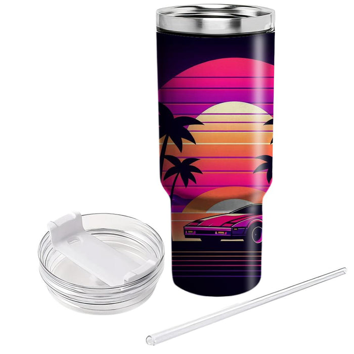 Synthwave Sunset Boulevard  Travel Tumblers