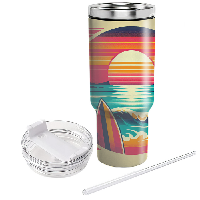 Retro Sunset Surfboard Wall Art Custom Tumblers