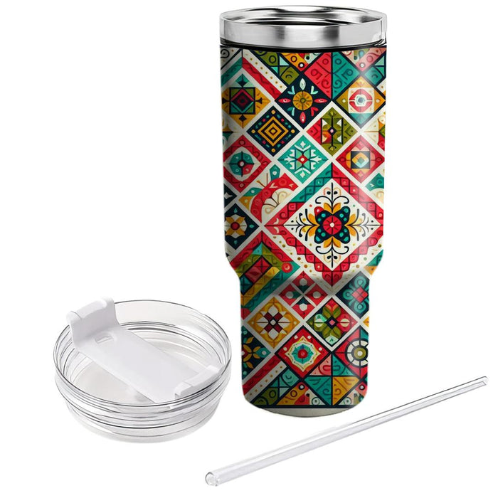 Vibrant Patchwork Quilt  Tumbler Cups