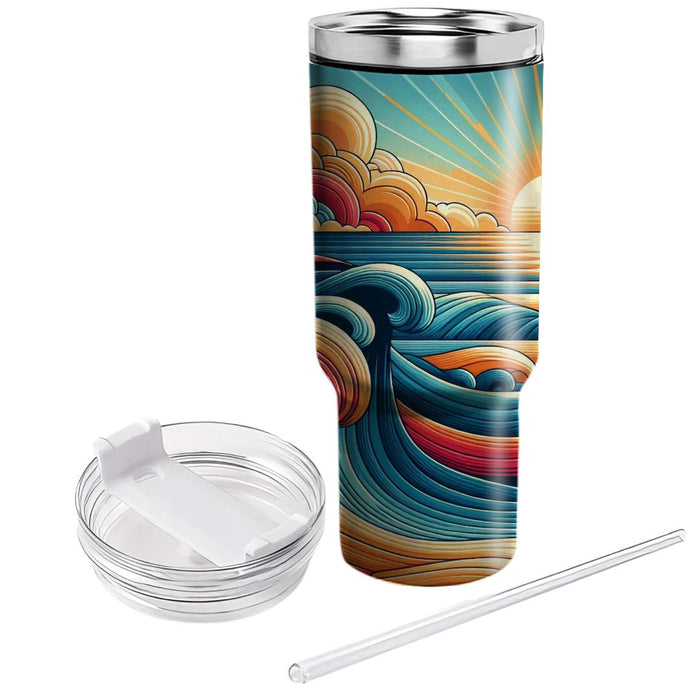 Sunset Waves Retro  Tumbler Cups