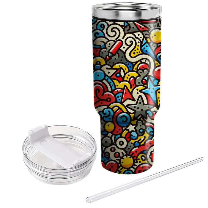 Vibrant Doodle Pattern  Travel Tumblers