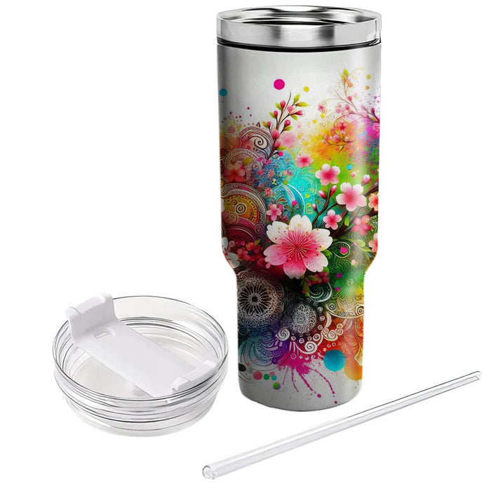 Wonders Of Spring - A Holi And Cherry Blossom  Custom Tumblers