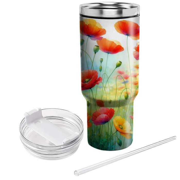 Whimsical Poppy Meadow  Tumbler Cups