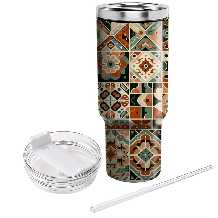 Vintage Bohemian Mosaic  Tumblers With Lids