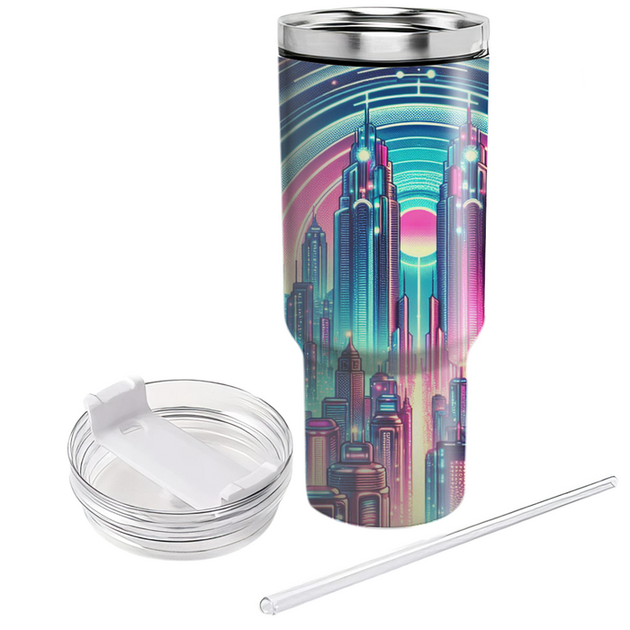 Retro Futuristic Cityscape Insulated Tumblers