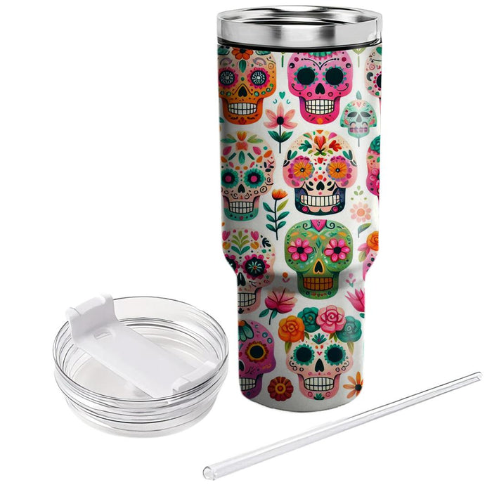 Whimsical Day Of The Dead Skulls Travel Tumblers