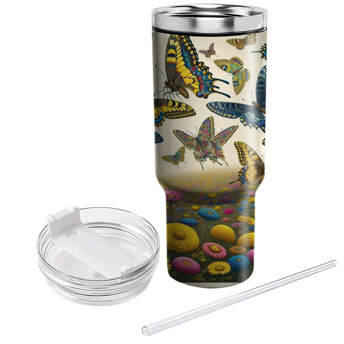 Vibrant Butterfly Meadow  Personalized Tumblers