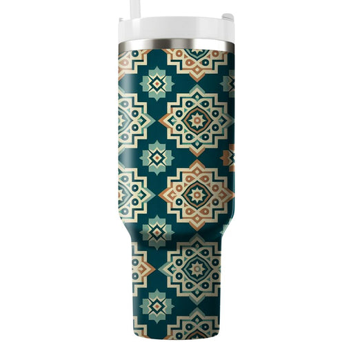 Vintage Geometric Tiles  Personalized Tumblers