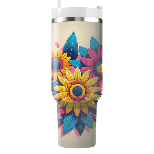 Vivid Retro Flowers Personalized Tumblers