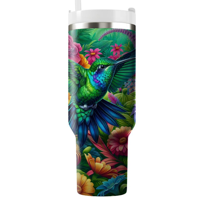 Vibrant Floral Hummingbird  Travel Tumblers