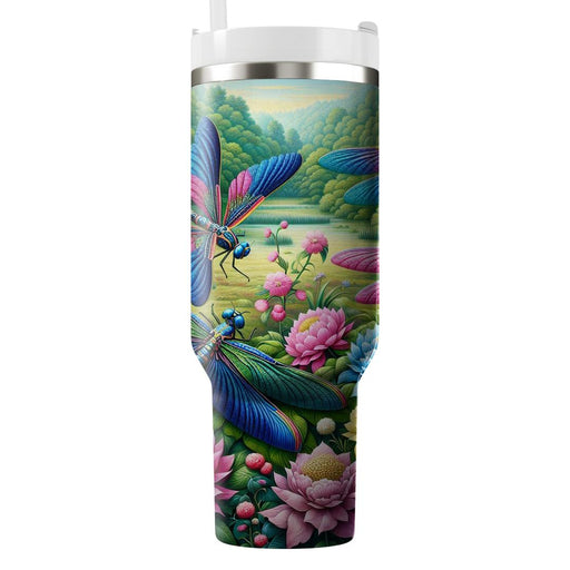 Whimsical Dragonfly Garden  Tumblers With Lids