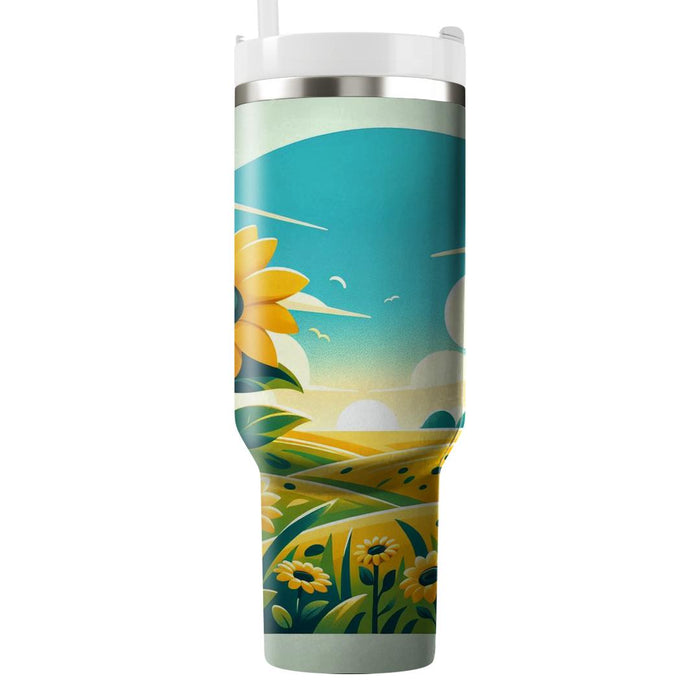 Bright Sunflower Fields  Tumblers With Lids