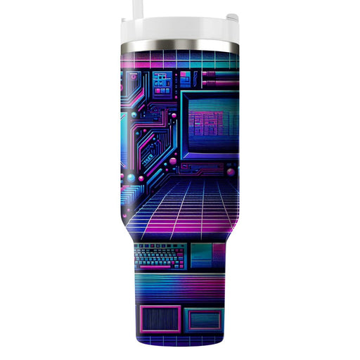 Vibrant 80s Grid  Travel Tumblers