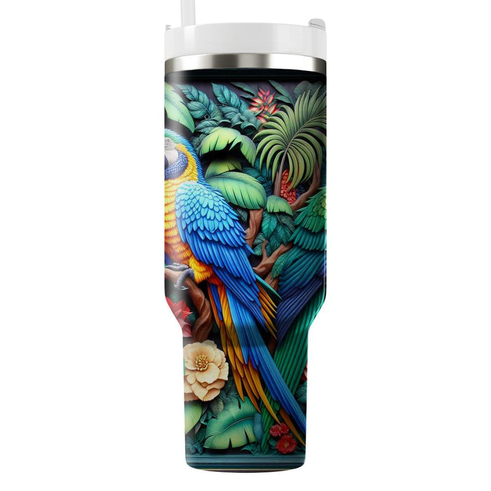 Vivid Tropical Parrots  Travel Tumblers