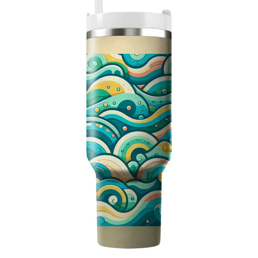 Whimsical Ocean Wave Pattern  Personalized Tumblers