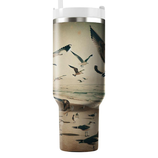 Vintage Seagull Shoreline  Tumblers With Lids