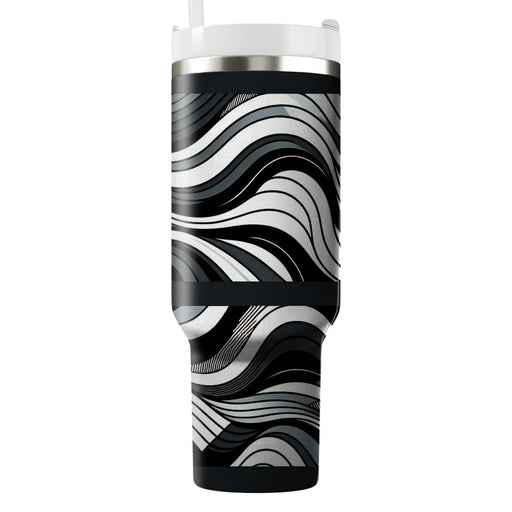 Abstract Monochrome Waves  Tumblers With Lids