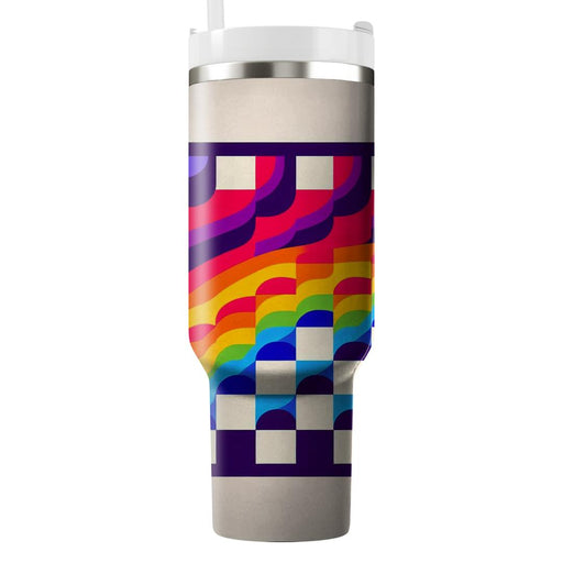 Vibrant Rainbow Checker  Tumblers With Lids