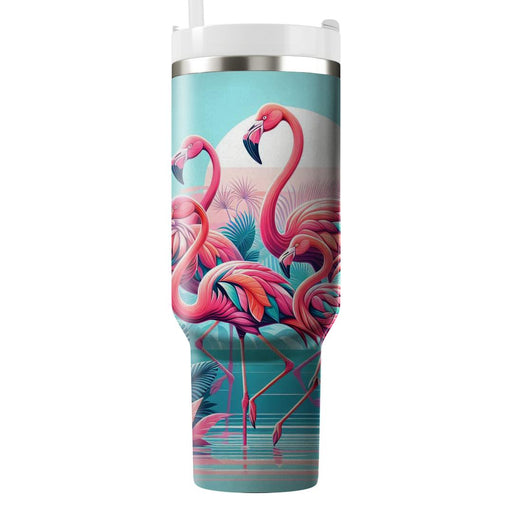 Tropical Flamingo Parade  Travel Tumblers