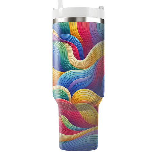 Whimsical Rainbow Waves Travel Tumblers