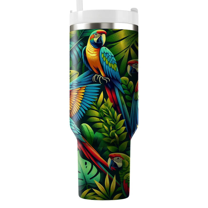 Vibrant Tapestry Of Jungle Parrots  Travel Tumblers