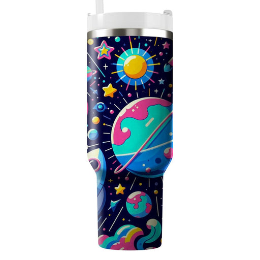 Vibrant 80s Cosmic Adventure  Travel Tumblers