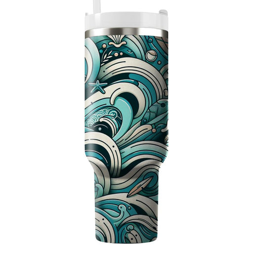 Retro Oceanic Wave  Personalized Tumblers