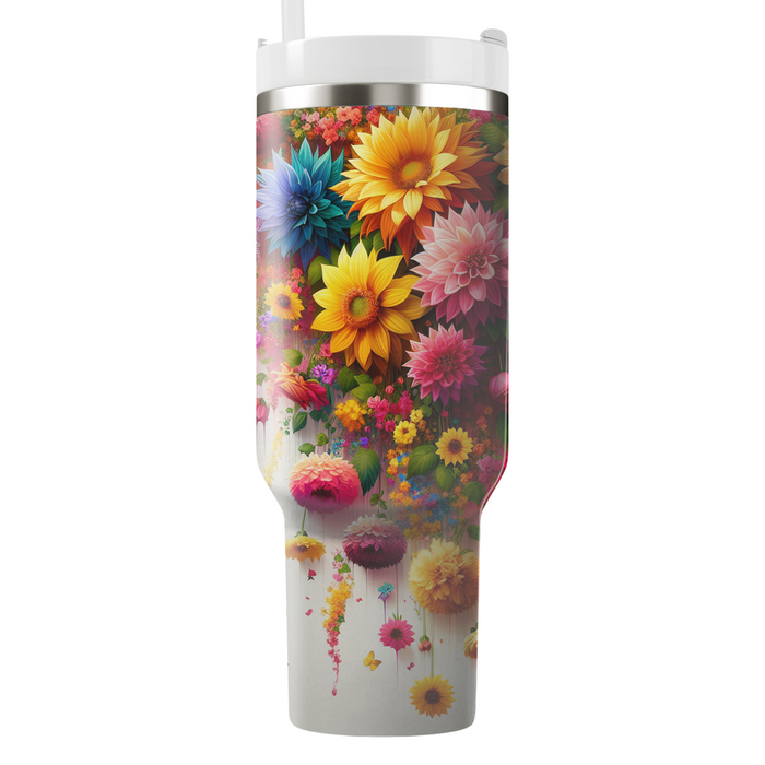 Vibrant Floral Cascade  Travel Tumblers