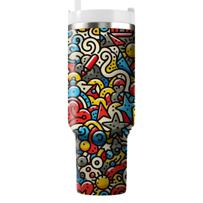 Vibrant Doodle Pattern  Travel Tumblers