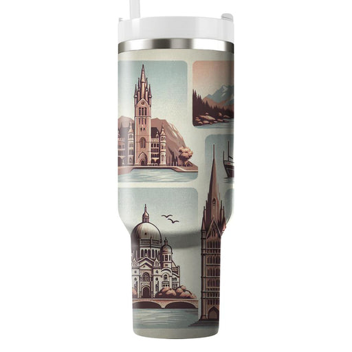 Vintage Travel Postcard  Tumblers With Lids