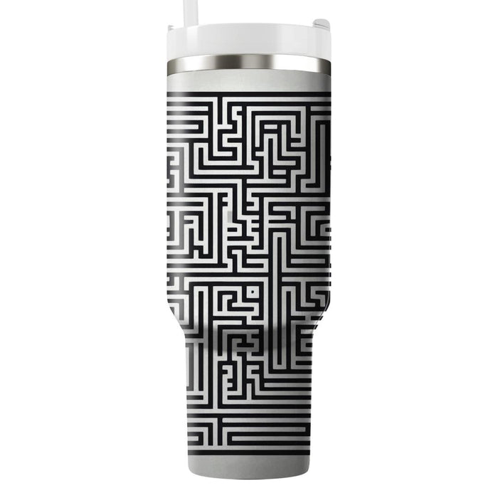 Minimalist Monochrome Maze  Travel Tumblers