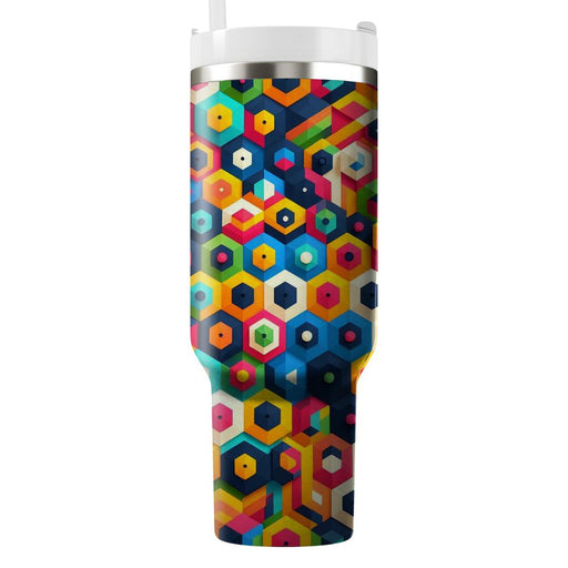 Vibrant Geometric Hexagons  Personalized Tumblers