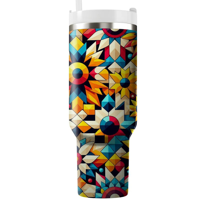 Vibrant Geometric Sunflower  Decorative Tumblers