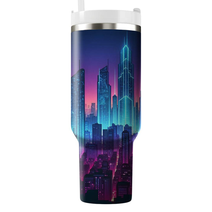 Sleek Synthwave Cityscape  Tumbler Cups