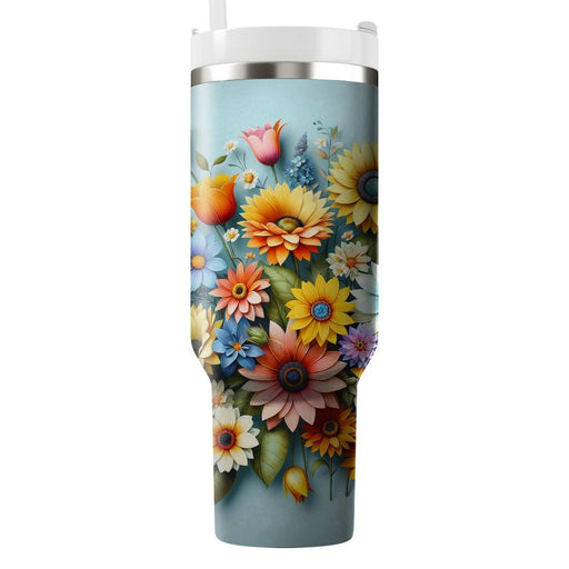 Vibrant Garden Bouquet  Tumblers With Lids