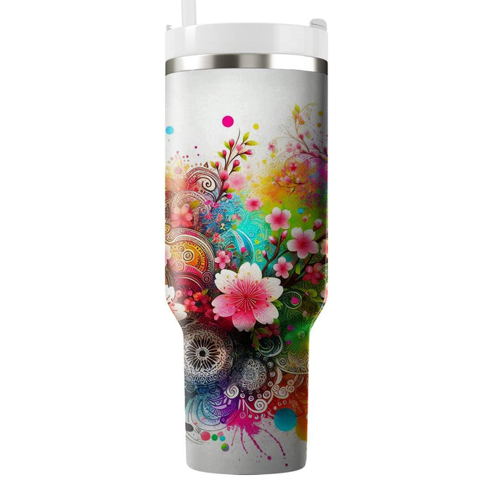 Wonders Of Spring - A Holi And Cherry Blossom  Custom Tumblers