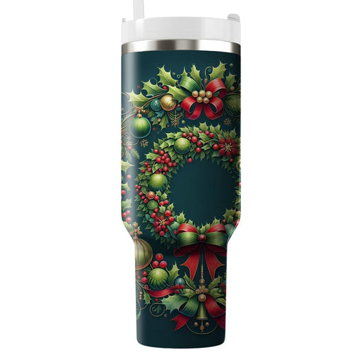 Whimsical Wreaths - A Festive Christmas  Tumblers With Lids